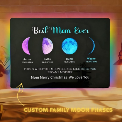 Custom Mom & Kids Galaxy Moon Phase Mirror Lamp Personalized Neon Light for Bedroom Mother's Gift for Mom