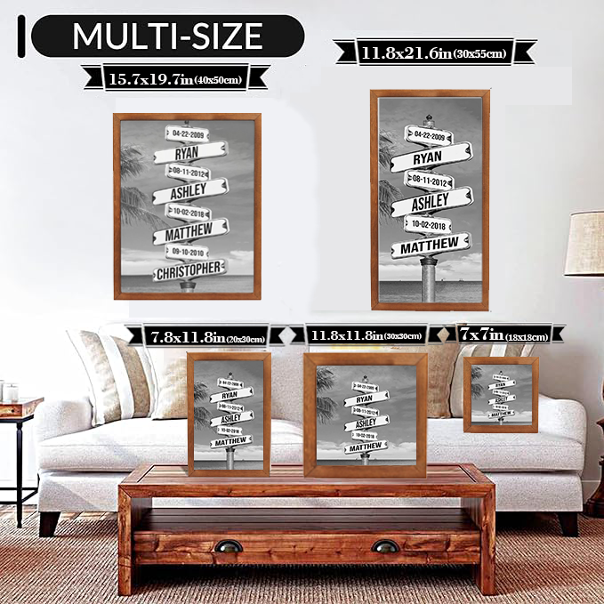 Personalized Family Names & Date of Birth Vintage Street Sign Canvas Custom Multi-Name for Family (with frame)