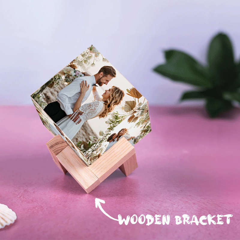 Custom Wooden Multiphoto Cube Infinity Magic Photo Cube Personalized 9 Photo Gift For Couples