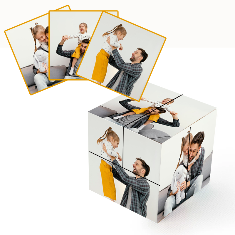 Custom Wooden Multiphoto Cube Infinity Folding Cube Personalized 9 Photo Cube Gift for Father