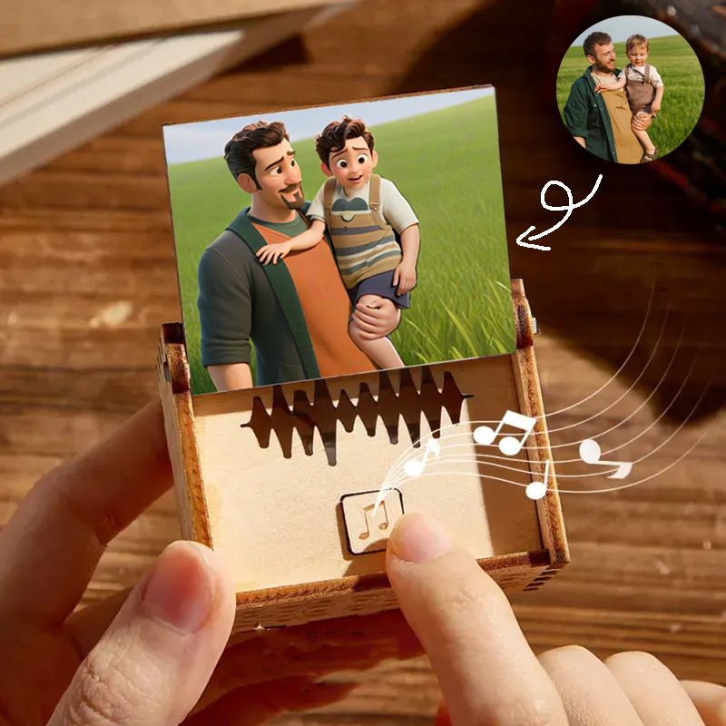 Custom Your Song and Portrait Photo Cartoon Style Music Box Can Play Whole Song Fathers Day Gifts