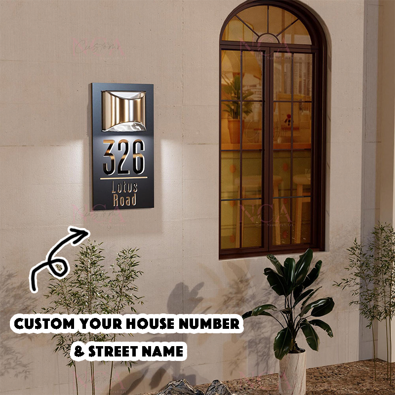 Personalized Solar House Signs Laser Cut Mirror Number Sign with LED Light Waterproof Door Address Plaque House Warming Gifts