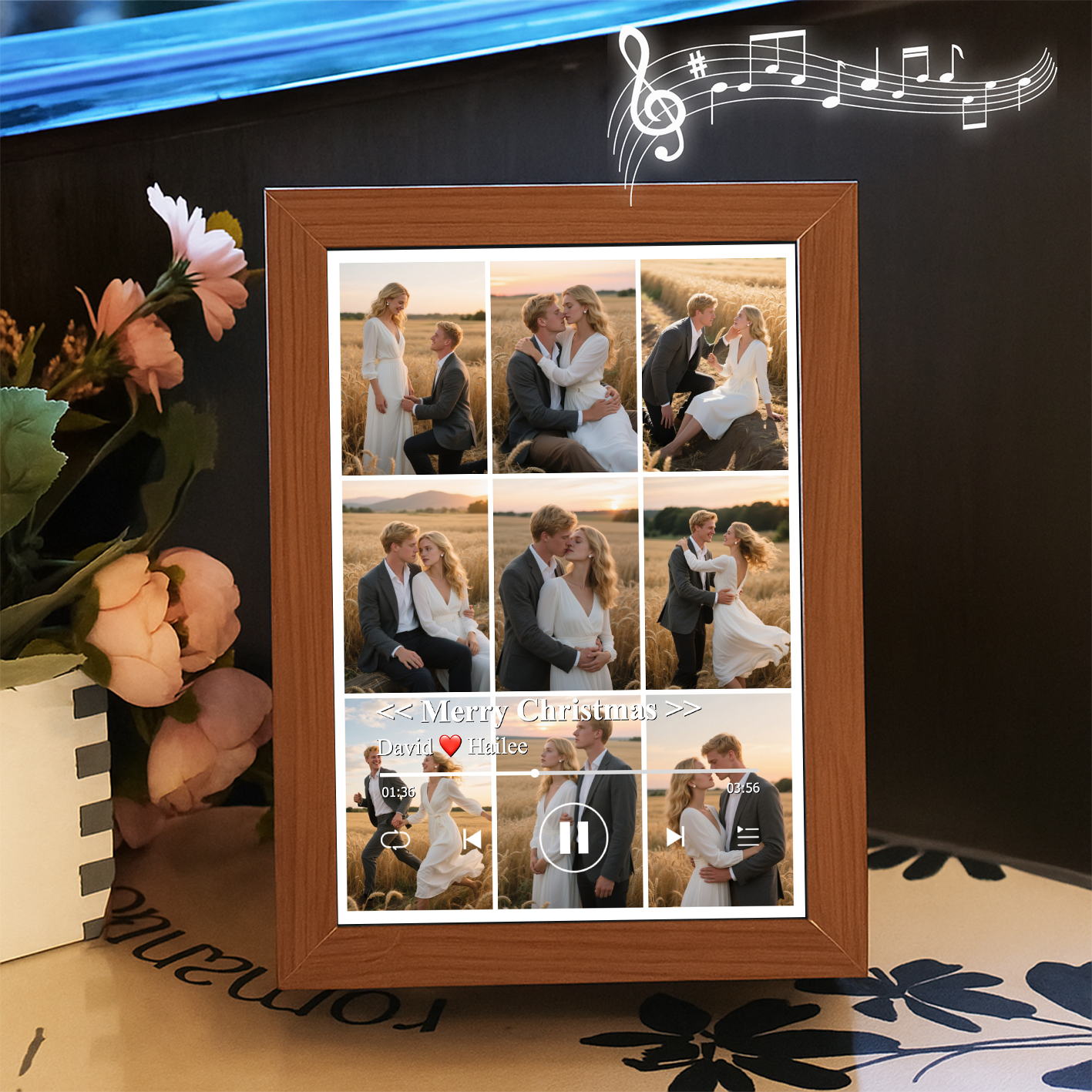 Christmas Gifts Collage Photo Frame with Music Custom Whole Song Frame Personalized Music Player (Can Play Whole Song)