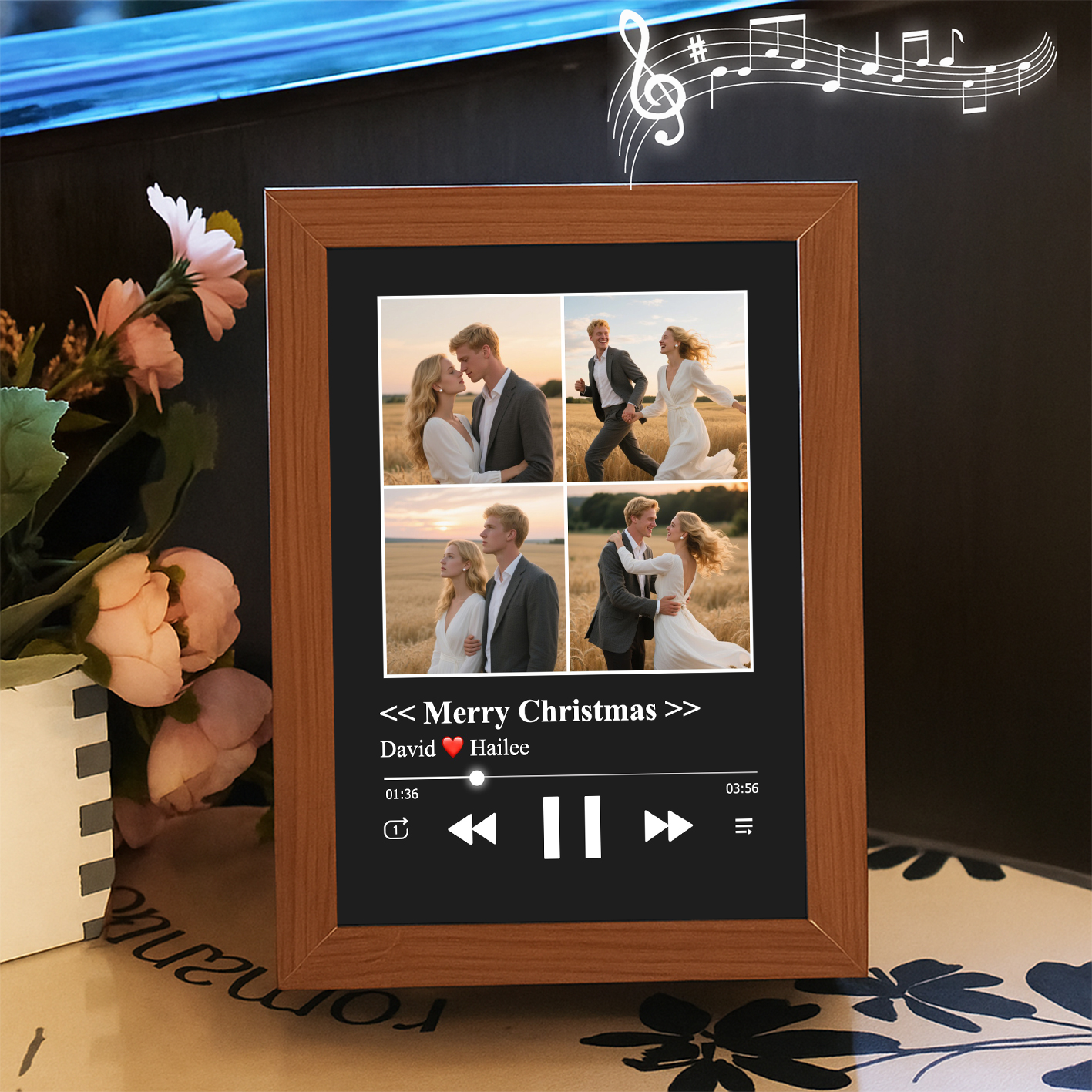 Christmas Gifts Collage Photo Frame with Music Custom Whole Song Frame Personalized Music Player (Can Play Whole Song)