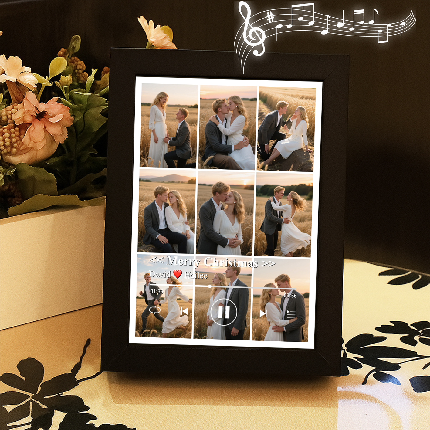 Christmas Gifts Collage Photo Frame with Music Custom Whole Song Frame Personalized Music Player (Can Play Whole Song)