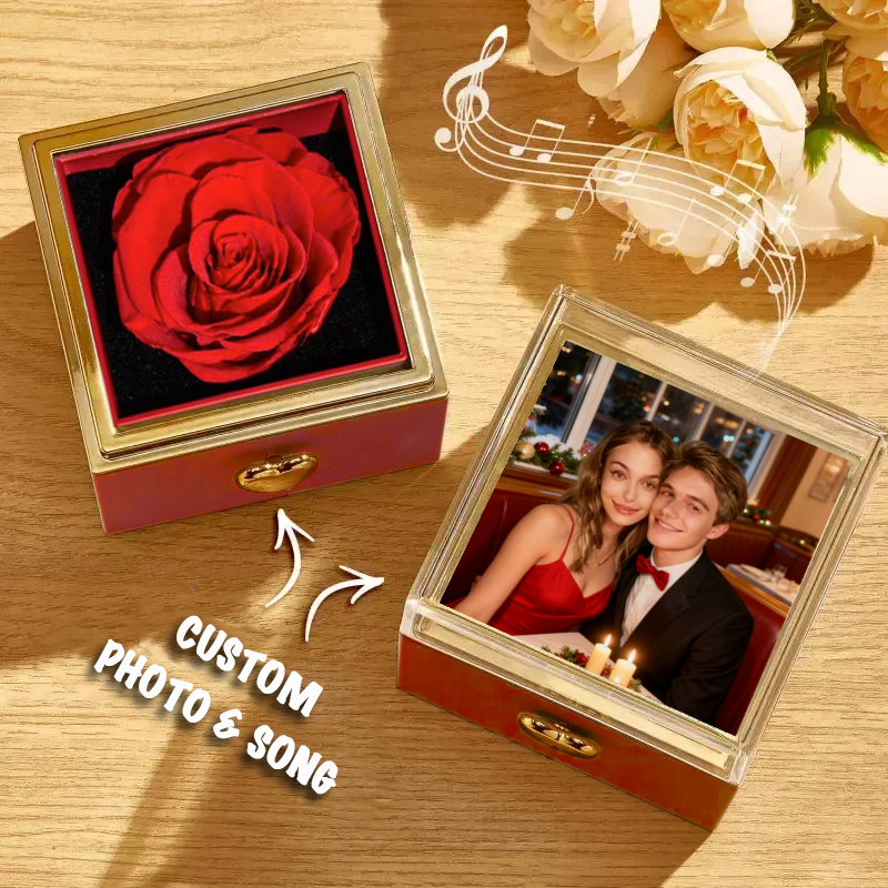 Custom Music Box Can Play Whole Song Valentine's Day Gifts Personalized Photo and Song Preserved Rose Flip Box Anniversary Gifts