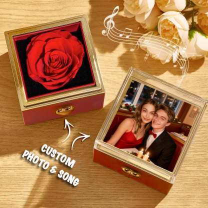 Custom Music Box Can Play Whole Song Valentine's Day Gifts Personalized Photo and Song Preserved Rose Flip Box Anniversary Gifts