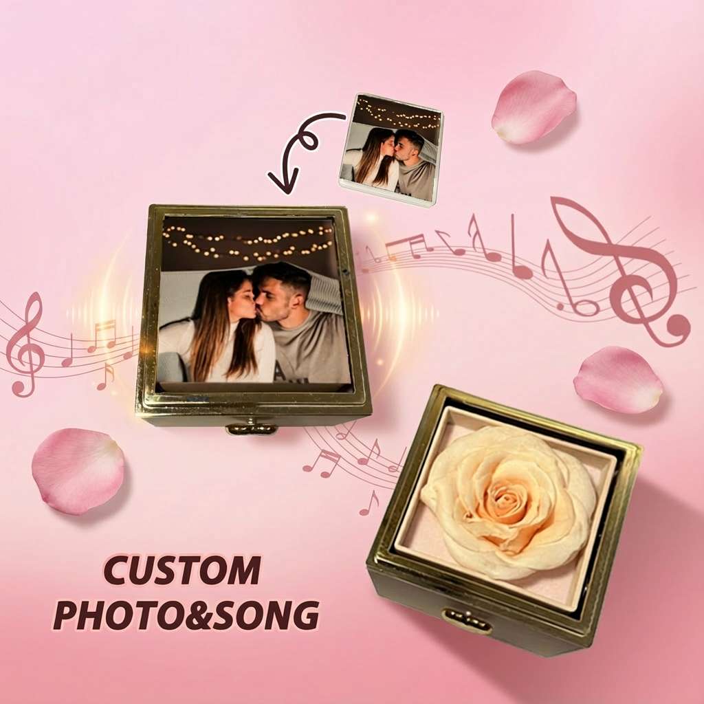 Custom Music Box Can Play Whole Song Valentine's Day Gifts Personalized Photo and Song Preserved Rose Flip Box Anniversary Gifts
