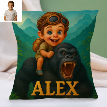 Custom Cartoon Portrait Pillow with Child Photo and Name Personalized Cushion for Nursery or Kids Bedroom Decor