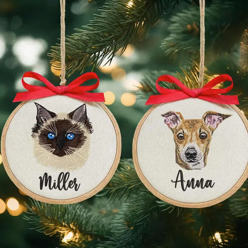 Custom Pet Portrait 3D Embroidered Ornament Personalized Dog&Cat Embroidery Ornament with Name Pet Memorial Gift Keepsake Gift Christmas Tree Decor