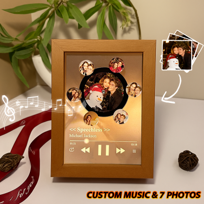 Custom Whole Song Photo Frame with Music Christmas Gifts Personalized Rotating Vinyl Night Light Music Player (Can Play Whole Song)
