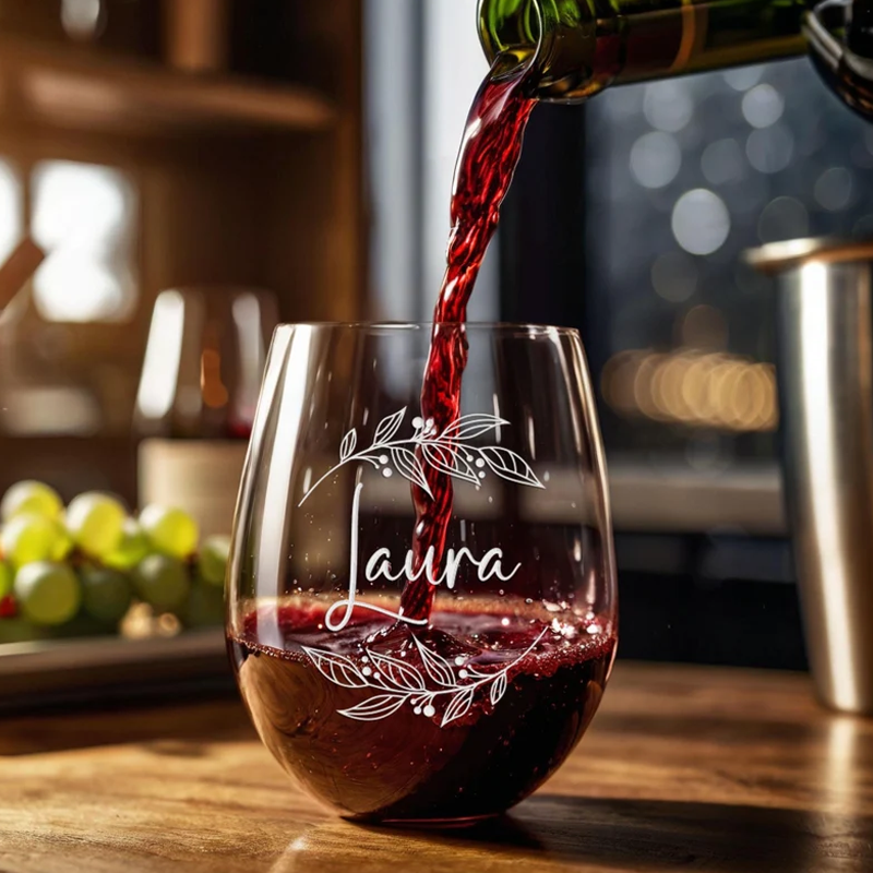 Custom Wedding Stemless Wine Glasses with Names&Date Engraved Cocktail Glasses Stemless Personalized Wedding Favor Gifts