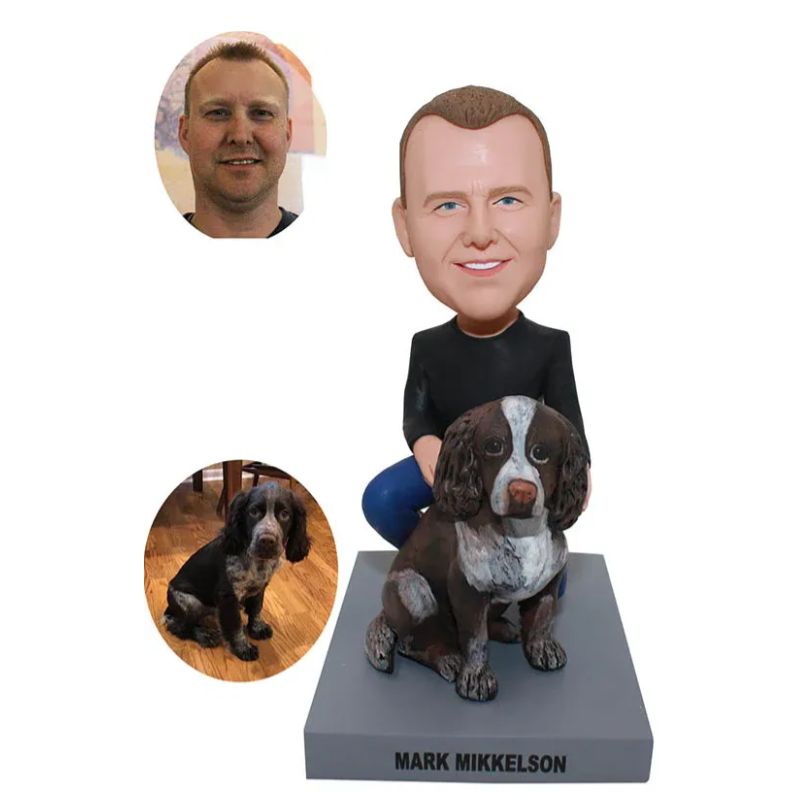 Man And Pet Bobblehead Custom Fully Bobblehead with Engraved Text