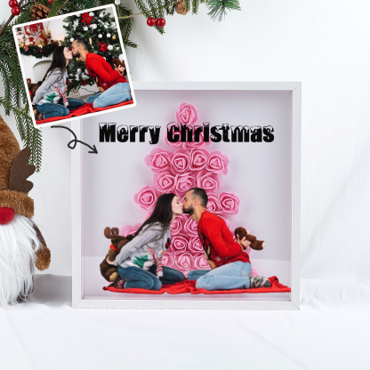 Christmas Tree Paper Rose Flower Shadow Box Frame Christmas Gift