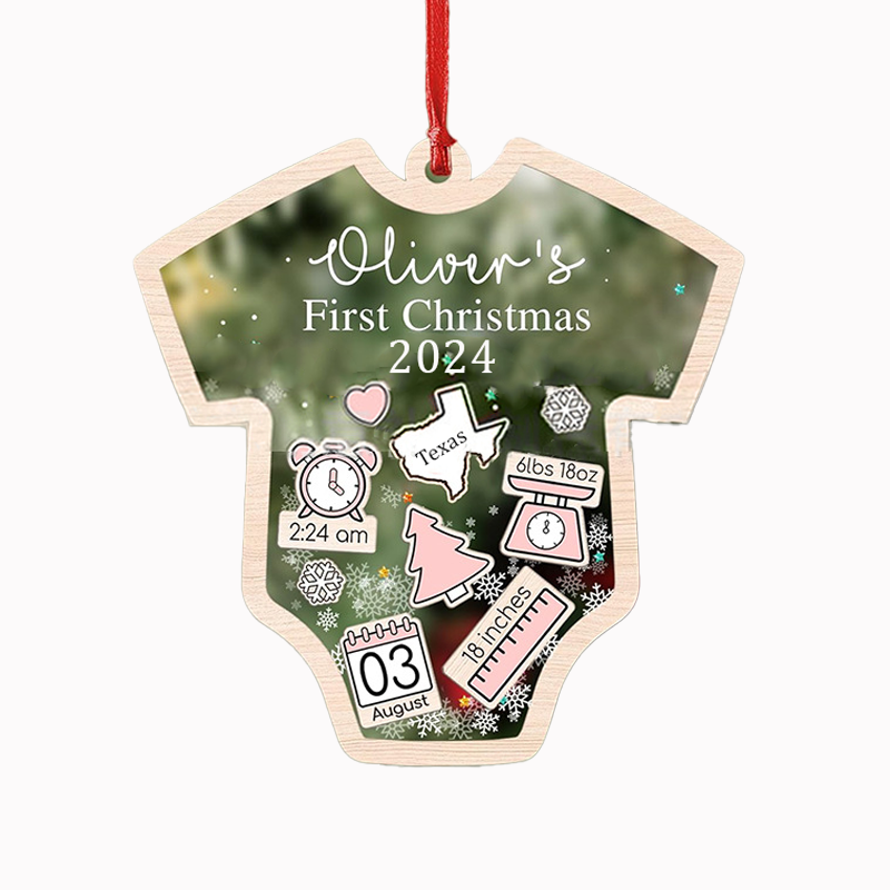 Babys First Christmas Ornament 2024 Personalized Christmas Shaking Ornaments with Custom Name and Birthdate