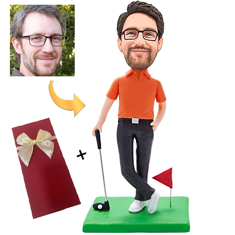 Gift For Golfer Custom Handmade Bobblehead of a Golfer on the Course with Personalized