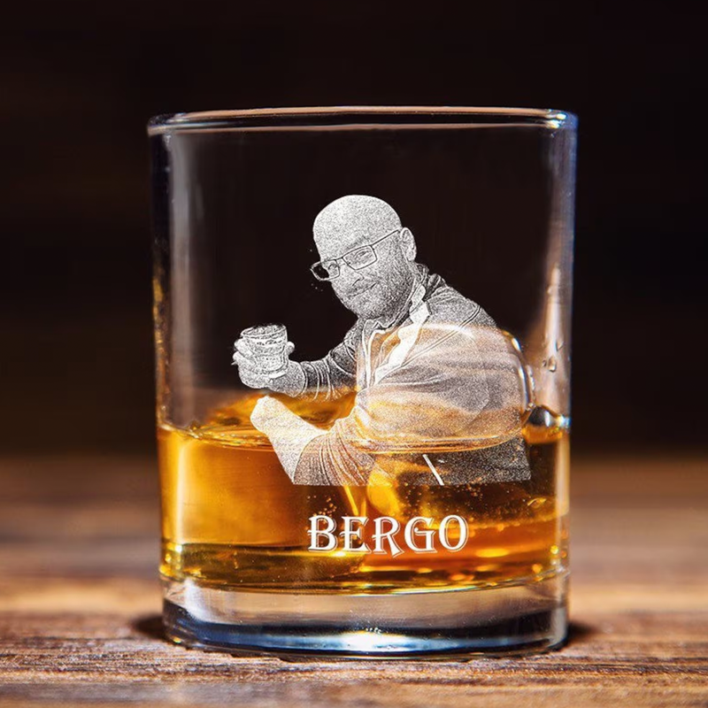 Custom Photo and Name Engraved Whiskey Glass with Laser Etched Bourbon Glasses Christmas Gifts
