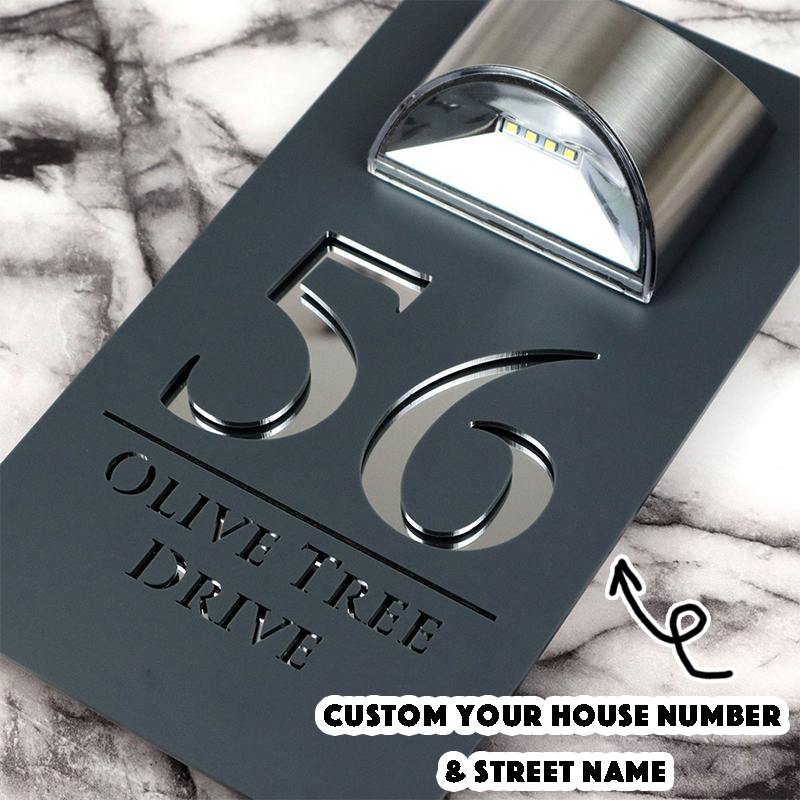 Personalized Solar House Signs Laser Cut Mirror Number Waterproof Door Plaque House Warming Gift
