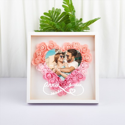 Custom Flower Shadowbox with Photo and Names Heart-Shaped Rose Frame Shadow Box Forever Love Gift