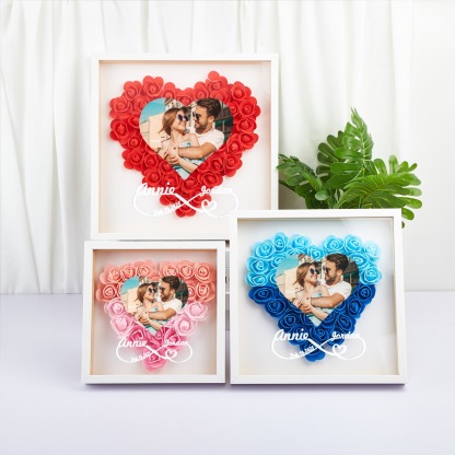 Custom Flower Shadowbox with Photo and Names Heart-Shaped Rose Frame Shadow Box Forever Love Gift