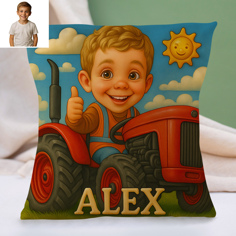 Custom Cartoon Portrait Pillow with Child Photo and Name Personalized Cushion Gift for Kids Room Decor