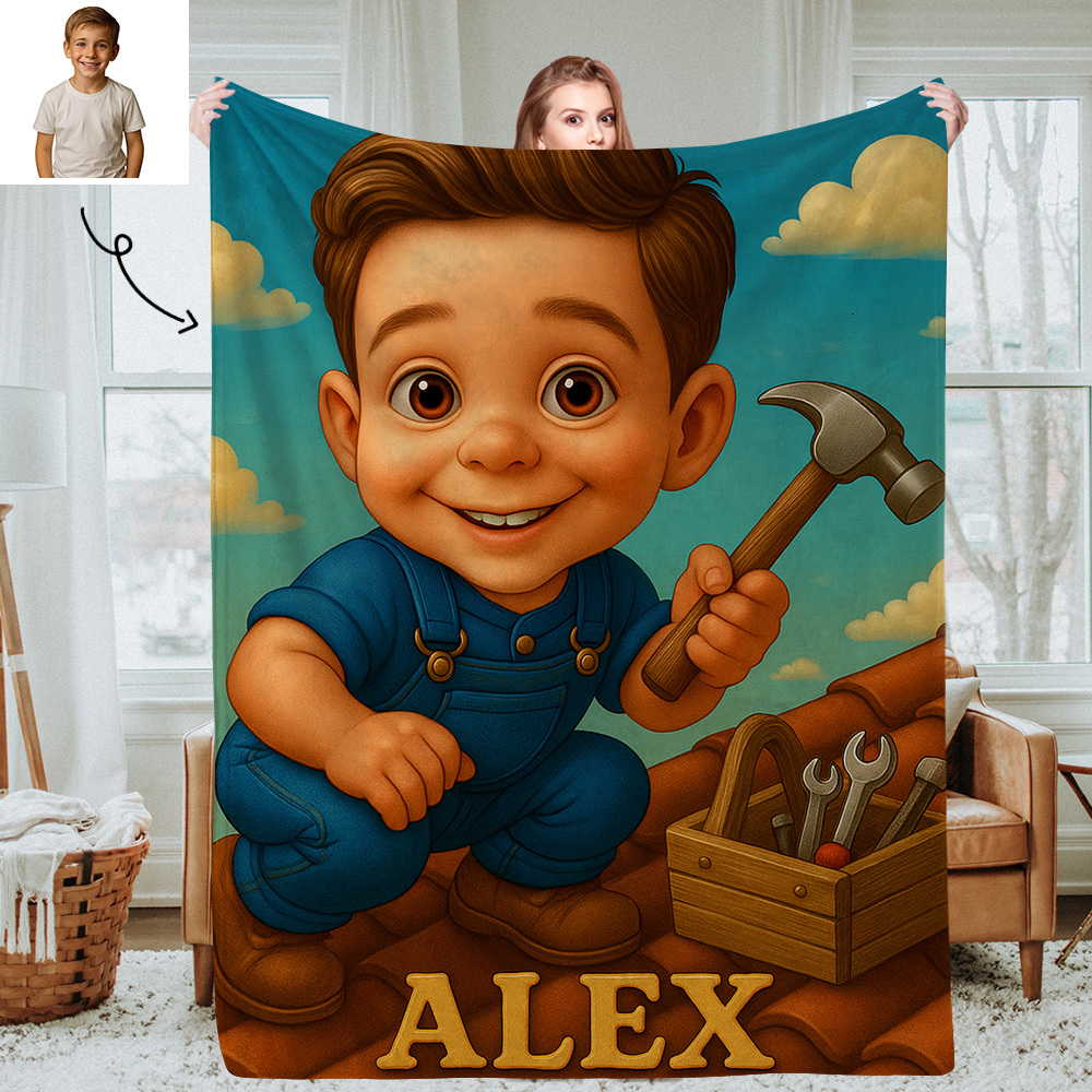 Custom Cartoon Portrait Picture Kids Blanket Soft Personalized Throw for Bedroom or Nap Time Gift for Kids