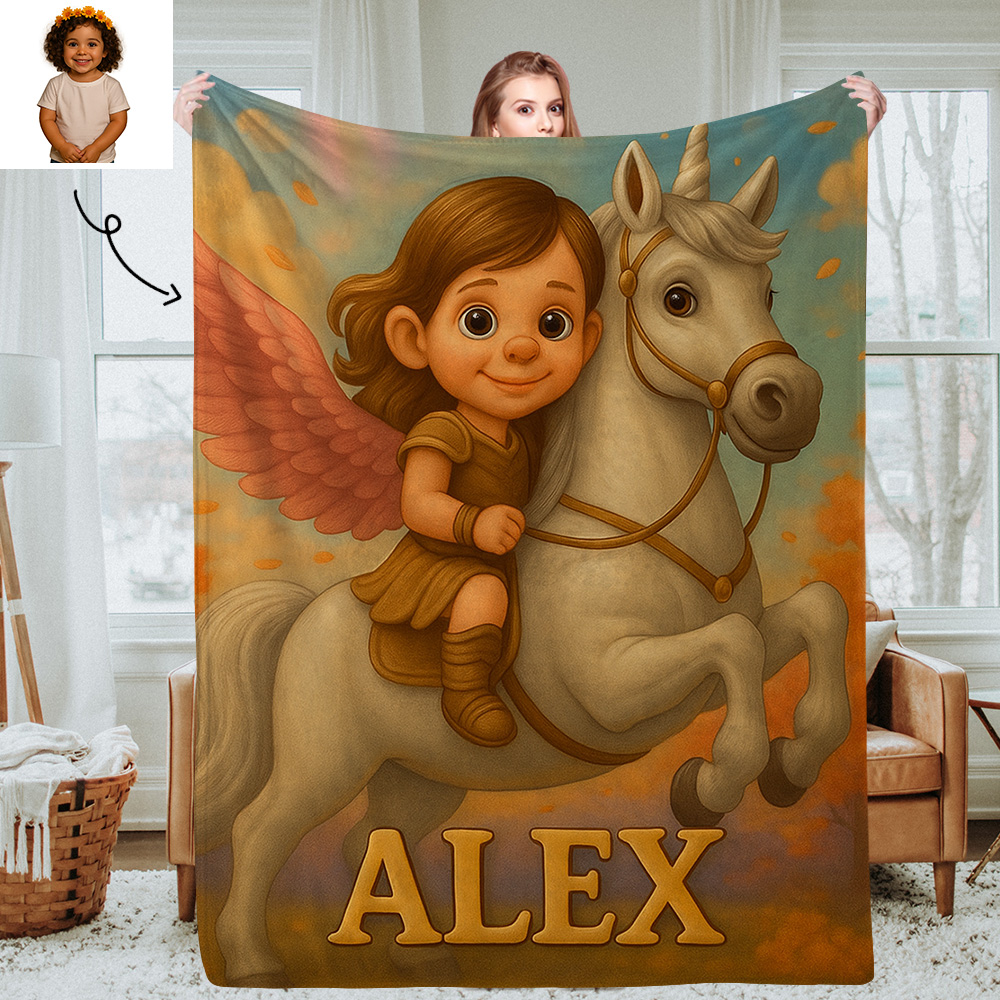 Sci Fi Theme Custom Cartoon Kids Blanket with Personalized Name and Photo Soft Throw for Bedroom or Reading Nook