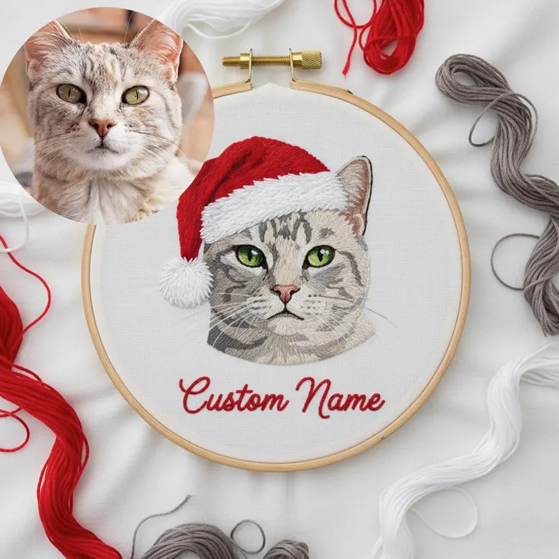 Custom Pet Portrait 3D Embroidered Ornament Personalized Dog&Cat Embroidery Ornament with Name Pet Memorial Gift Keepsake Gift Christmas Tree Decor