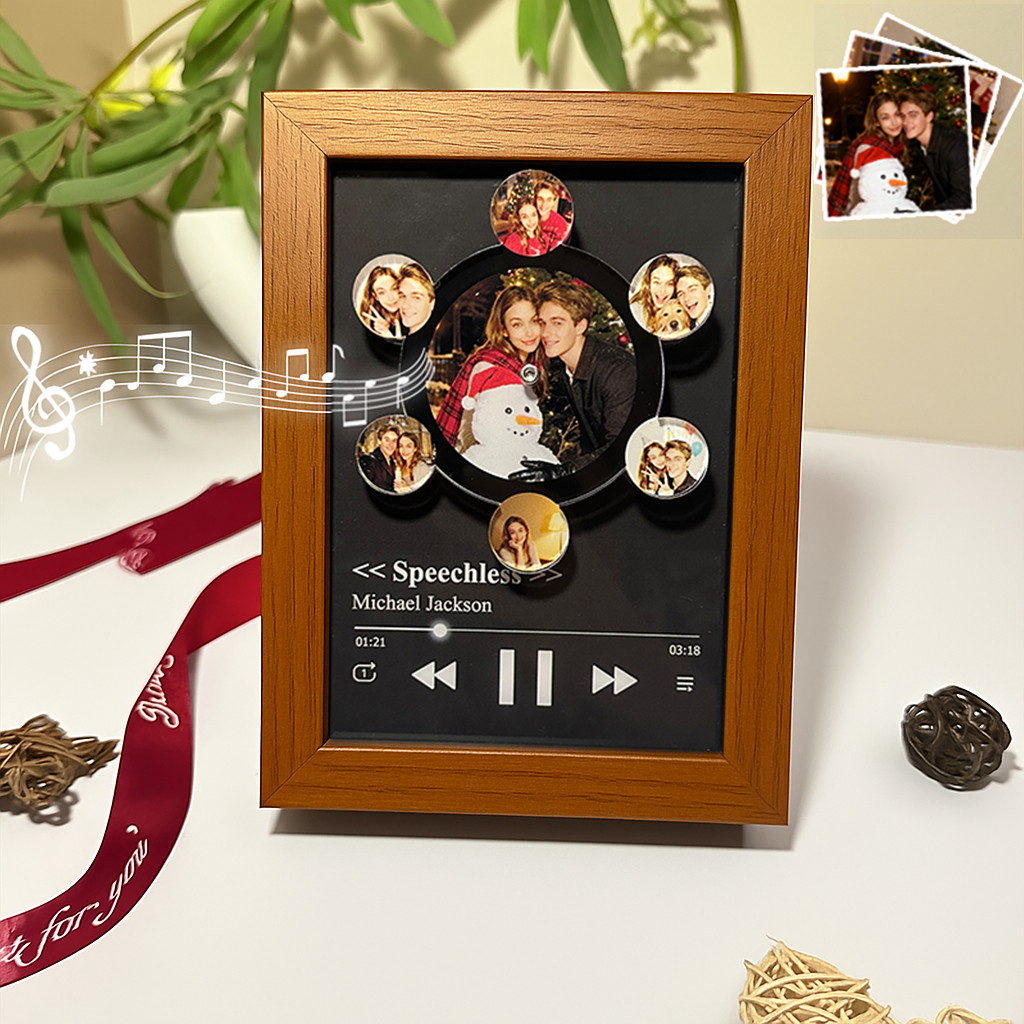 Custom Whole Song Photo Frame with Music Christmas Gifts Personalized Rotating Vinyl Night Light Music Player (Can Play Whole Song)