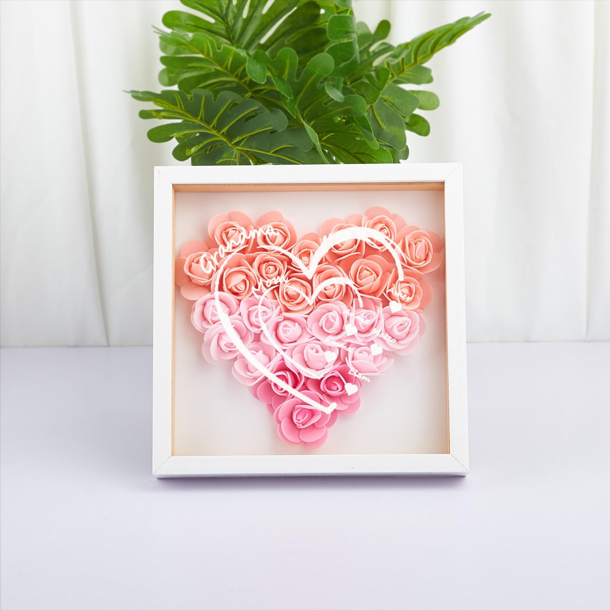 Personalized Flower Shadow Box Custom Name & Text Heart Rose Frame Decorations Mother's Day Gifts