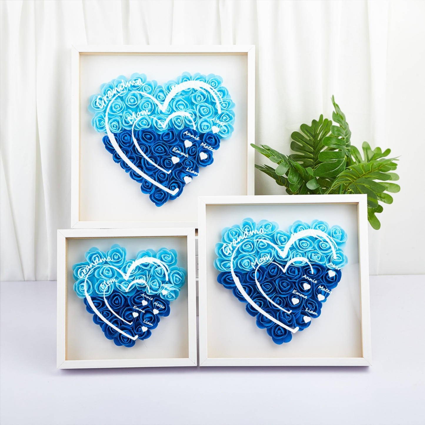 Personalized Flower Shadow Box Custom Name & Text Heart Rose Frame Decorations Mother's Day Gifts