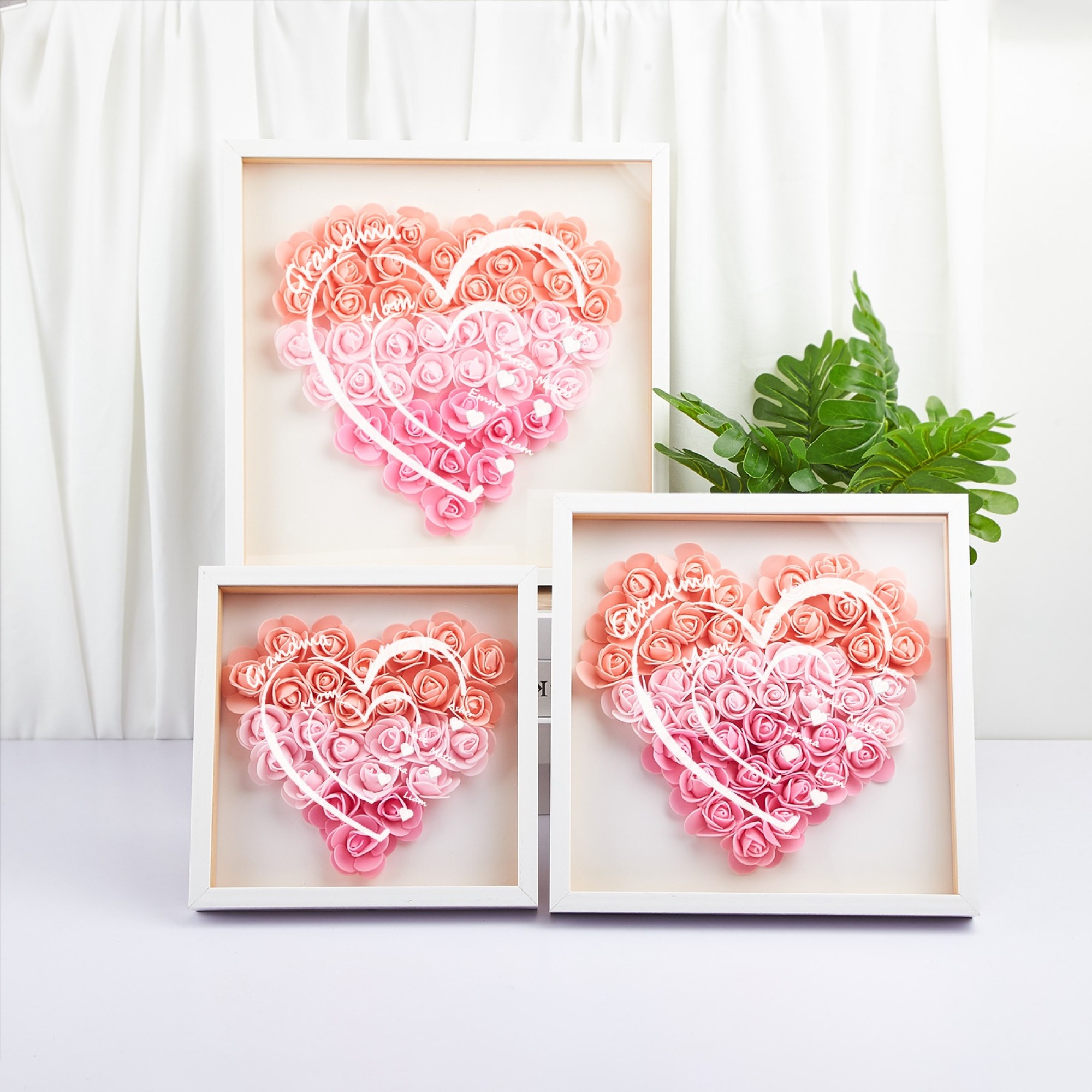 Personalized Flower Shadow Box Custom Name & Text Heart Rose Frame Decorations Mother's Day Gifts
