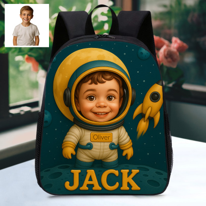 Custom Kids Backpack with Personalized Cartoon Image and Name Unique Space Adventure School Bag for Kids