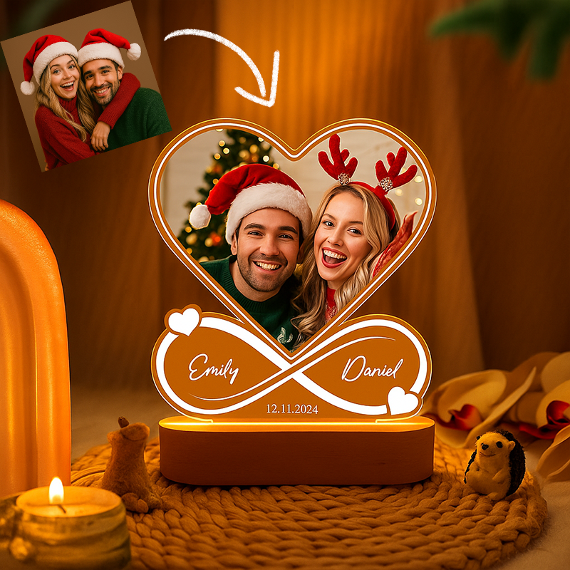 Personalized Heart Photo Lamp Infinity Love Night Light with Names Christmas Gift for Couples