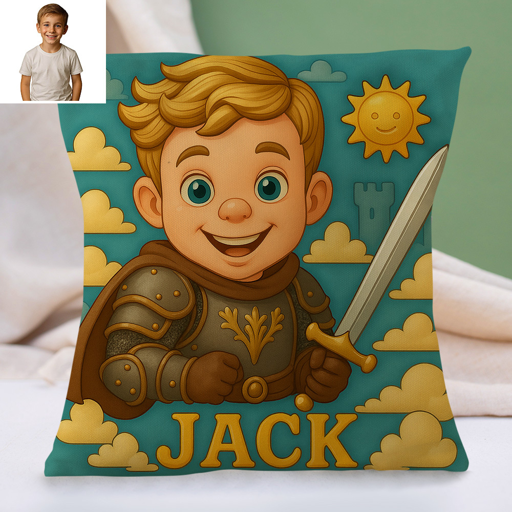 Personalized Sci Fi Cartoon Pillow with Child Name and Photo Galaxy Theme Cushion for Kids Playroom or Bed