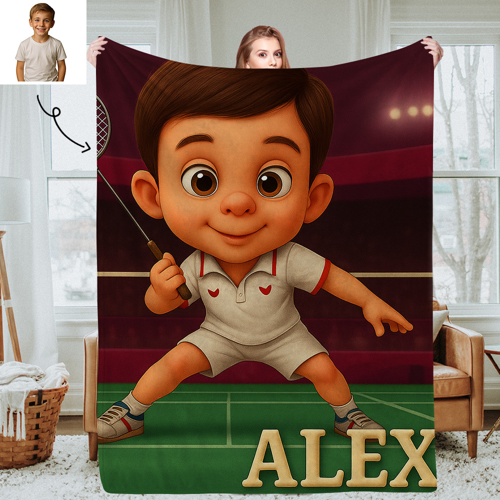 Personalized Sports Kids Blanket with Custom Cartoon Photo and Name Soft Throw for Nap Time or Bedroom