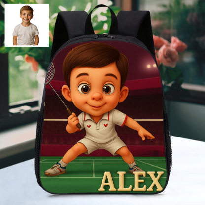 Custom Photo Cartoon Kids Backpack with Personalized Name Durable School Bag for Kids Love Sports