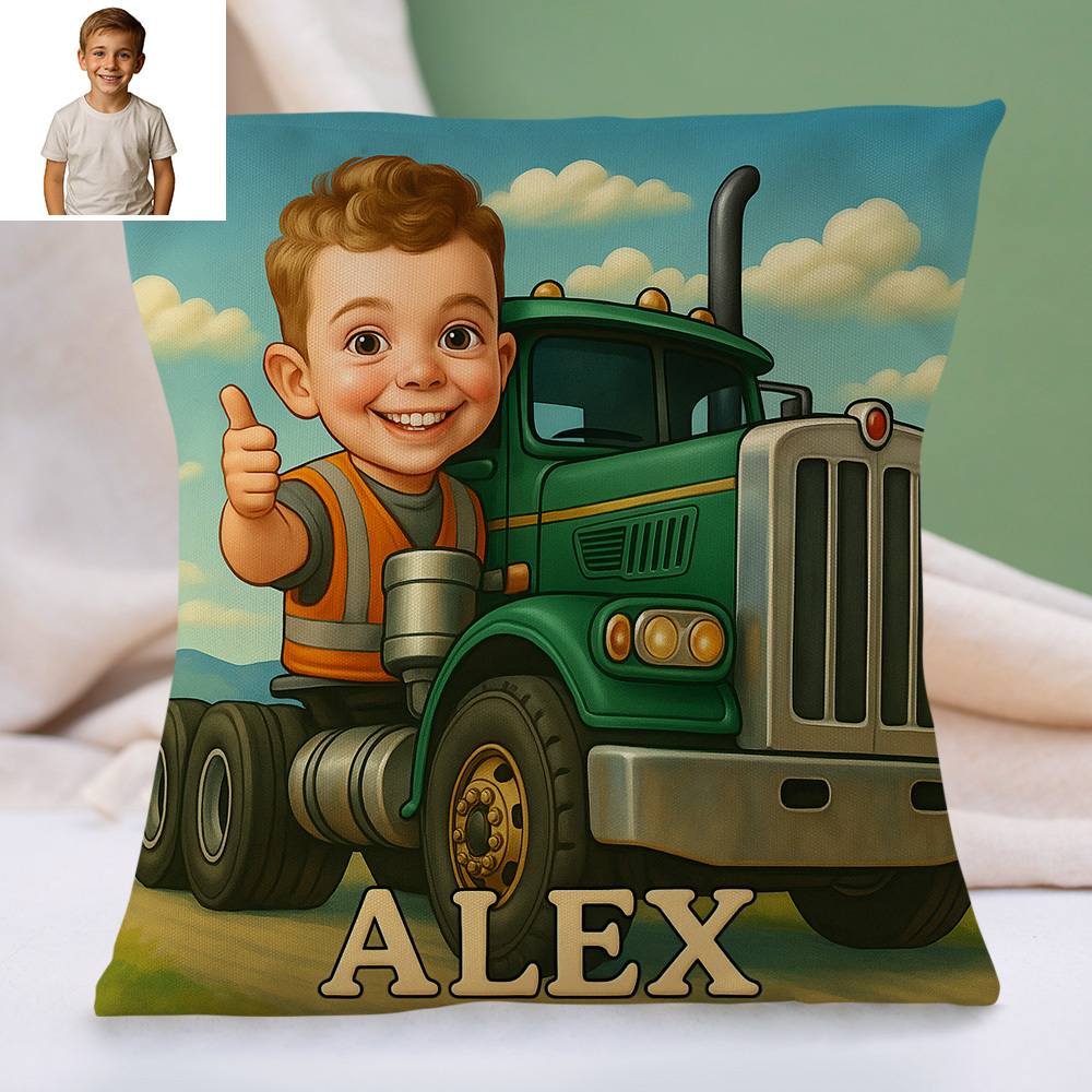 Custom Cartoon Portrait Pillow with Child Photo and Name Personalized Cushion Gift for Kids Room Decor