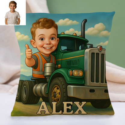 Custom Cartoon Portrait Pillow with Child Photo and Name Personalized Cushion Gift for Kids Room Decor