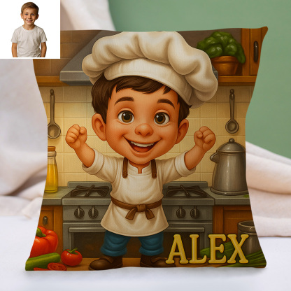 Custom Cartoon Portrait Pillow with Child Photo and Name Personalized Cushion Gift for Kids Room Decor