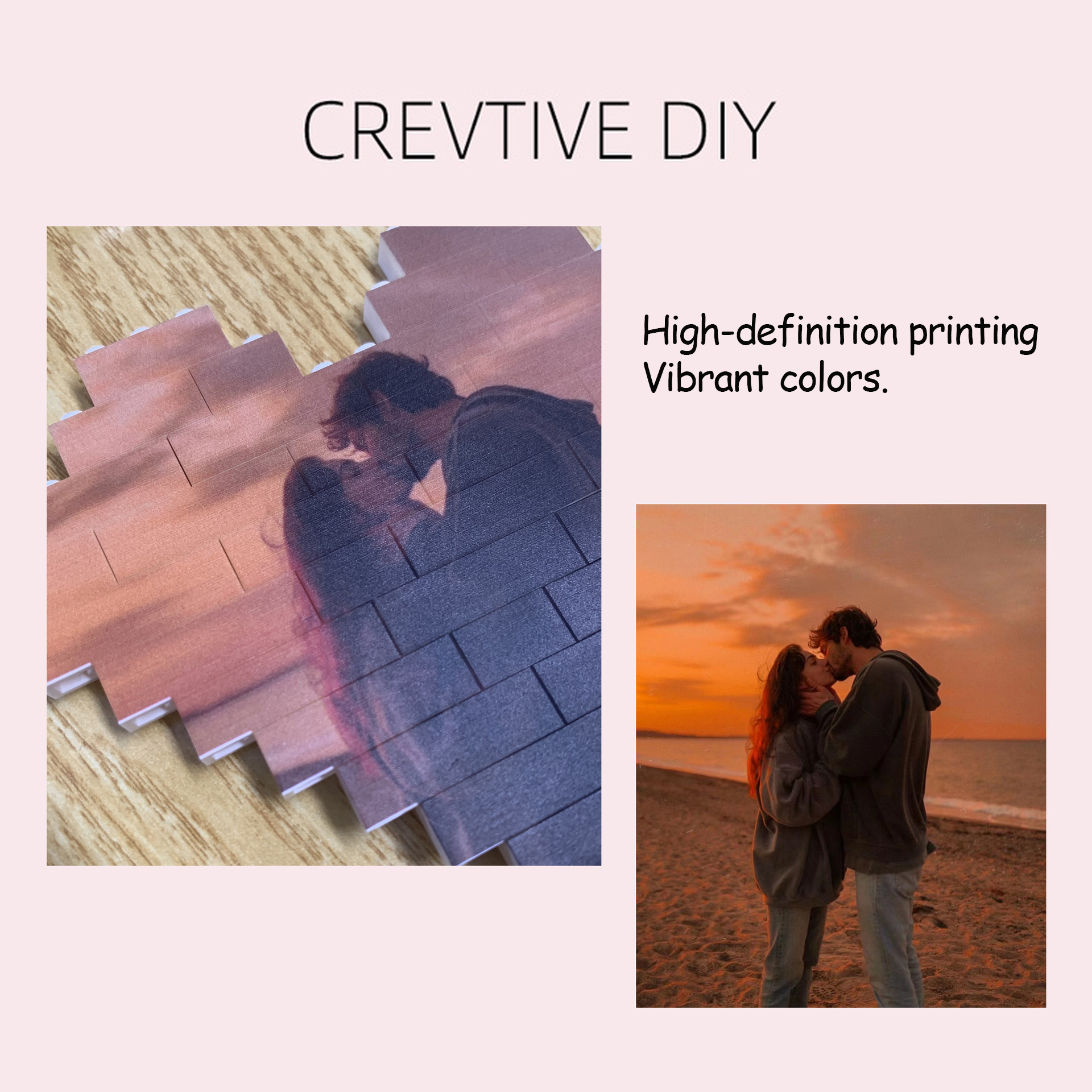 Personalized Valentine's Day Building Brick Photo Block Custom Heart Puzzle Gift