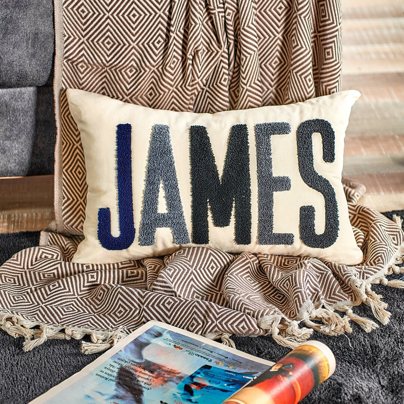 FINISHED Handmade Personalized Punch Needle Name Pillow Embroidered Pi