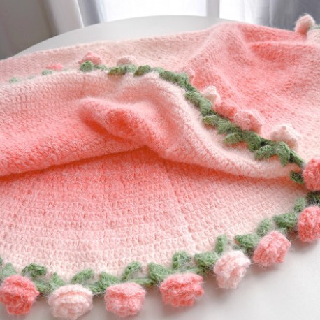FINISHED Handmade Crochet Flower Dreamy Throw Blanket Bouquet Rose Bouquet Knitted Bouquet Ready-Made Blanket