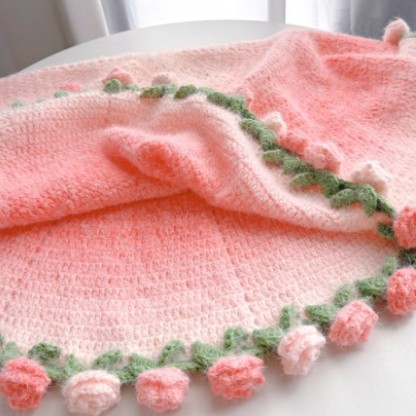 FINISHED Handmade Crochet Flower Dreamy Throw Blanket Bouquet Rose Bouquet Knitted Bouquet Ready-Made Blanket
