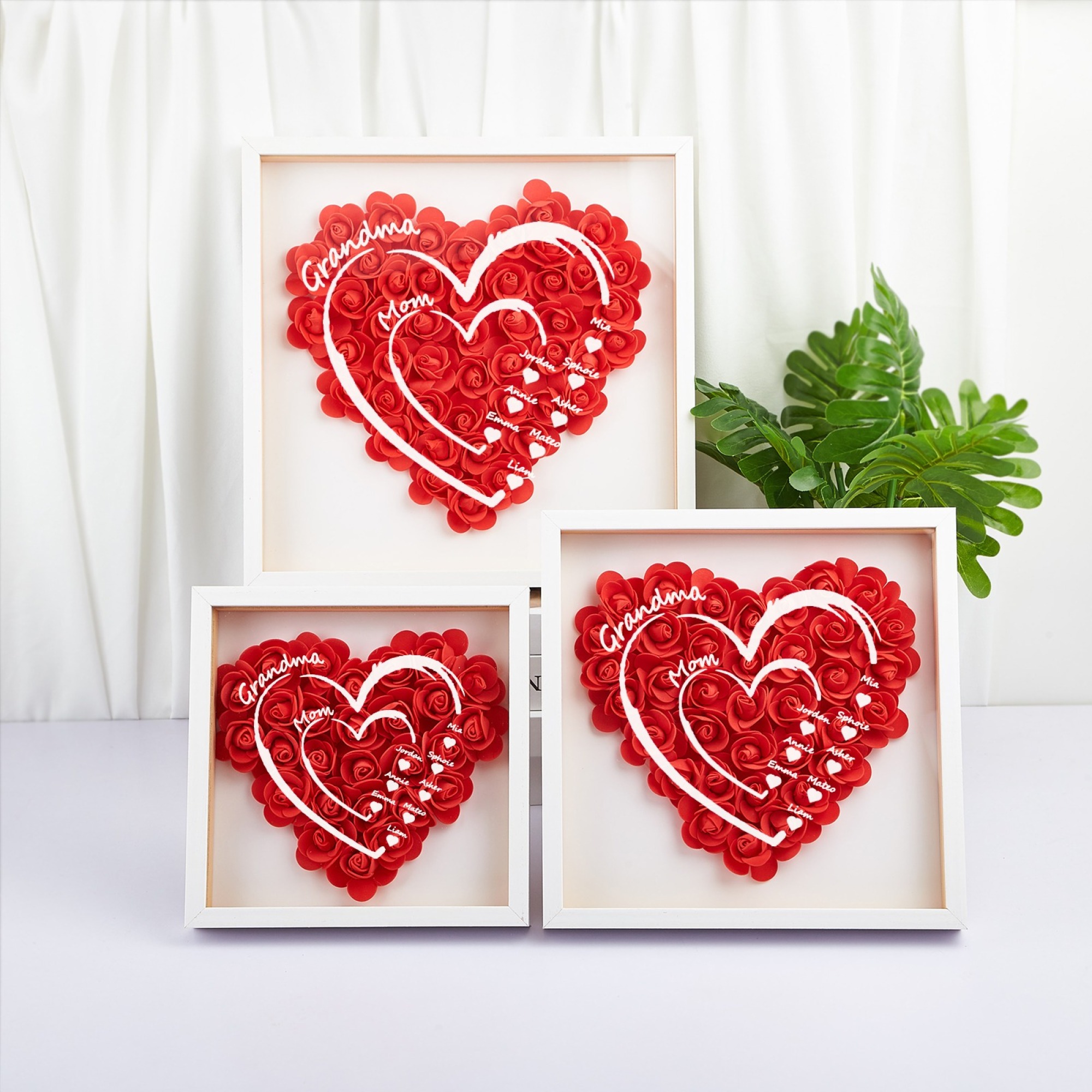Personalized Flower Shadow Box Custom Name & Text Heart Rose Frame Decorations Mother's Day Gifts