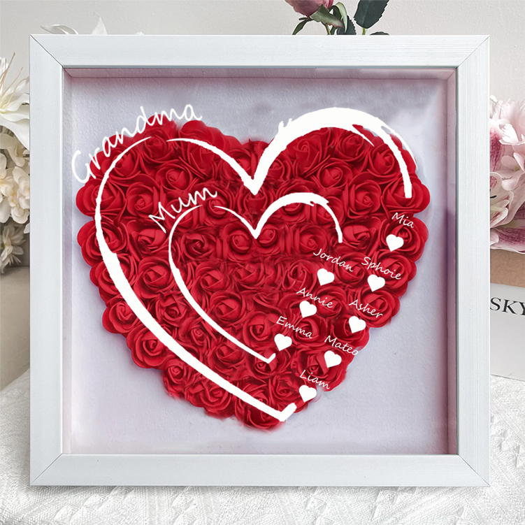 Personalized Flower Shadow Box Custom Name & Text Heart Rose Frame Decorations Mother's Day Gifts