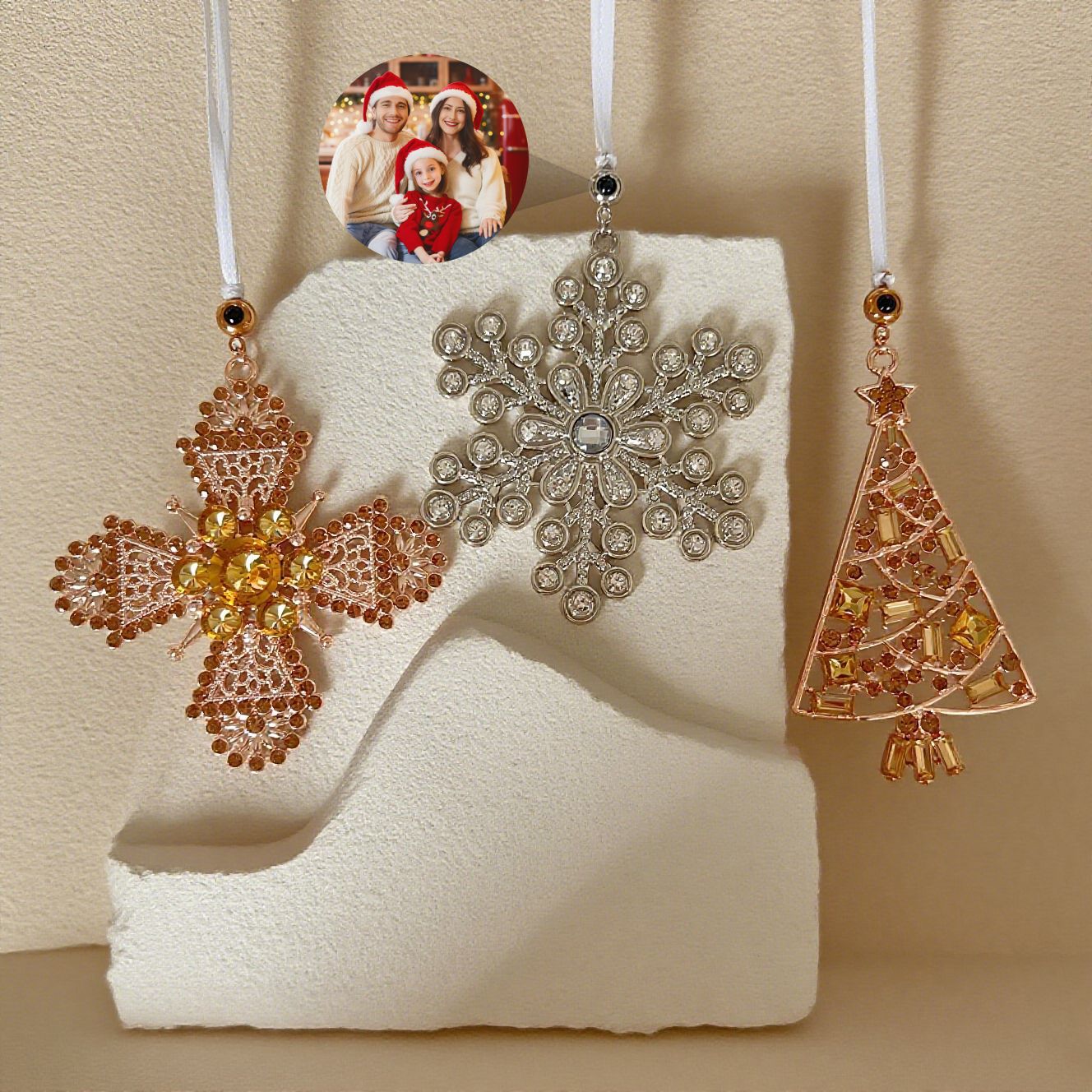 Custom Photo Ring Projection Pendant Retro  Christmas Tree Decoration for Christmas Gift