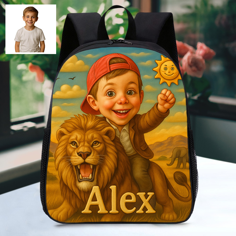 Custom Photo Cartoon Backpack with Child Name and Photo Personalized Kids School Bag Animal Gifts