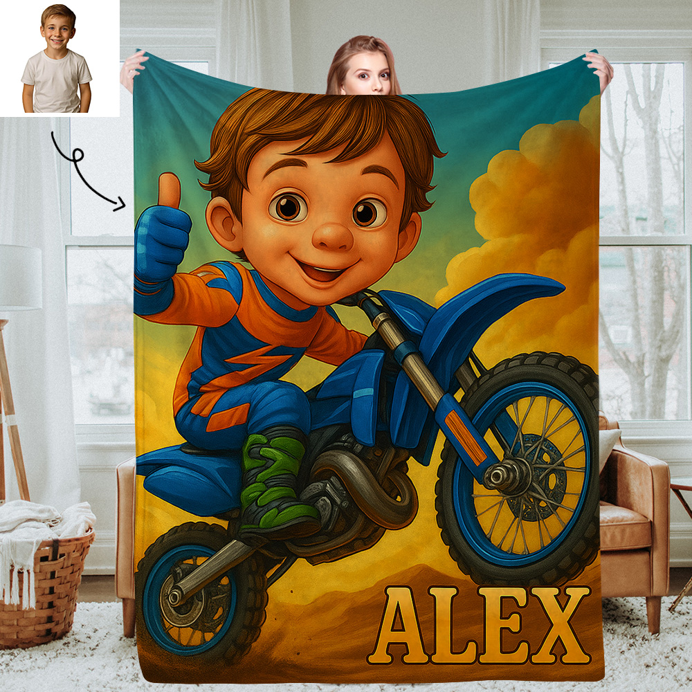 Personalized Sports Kids Blanket with Custom Cartoon Photo and Name Soft Throw for Nap Time or Bedroom