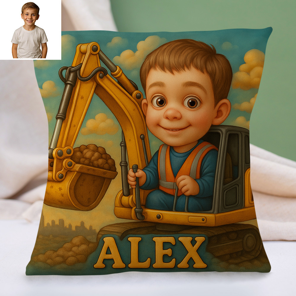 Custom Cartoon Portrait Pillow with Child Photo and Name Personalized Cushion Gift for Kids Room Decor
